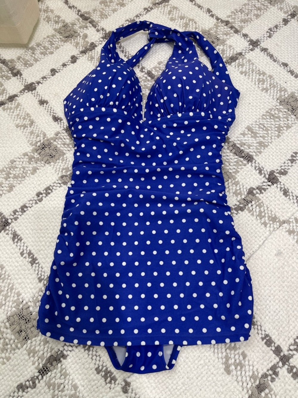 Ralph Lauren Blue and White Polka Dot One-Piece Swimsuit